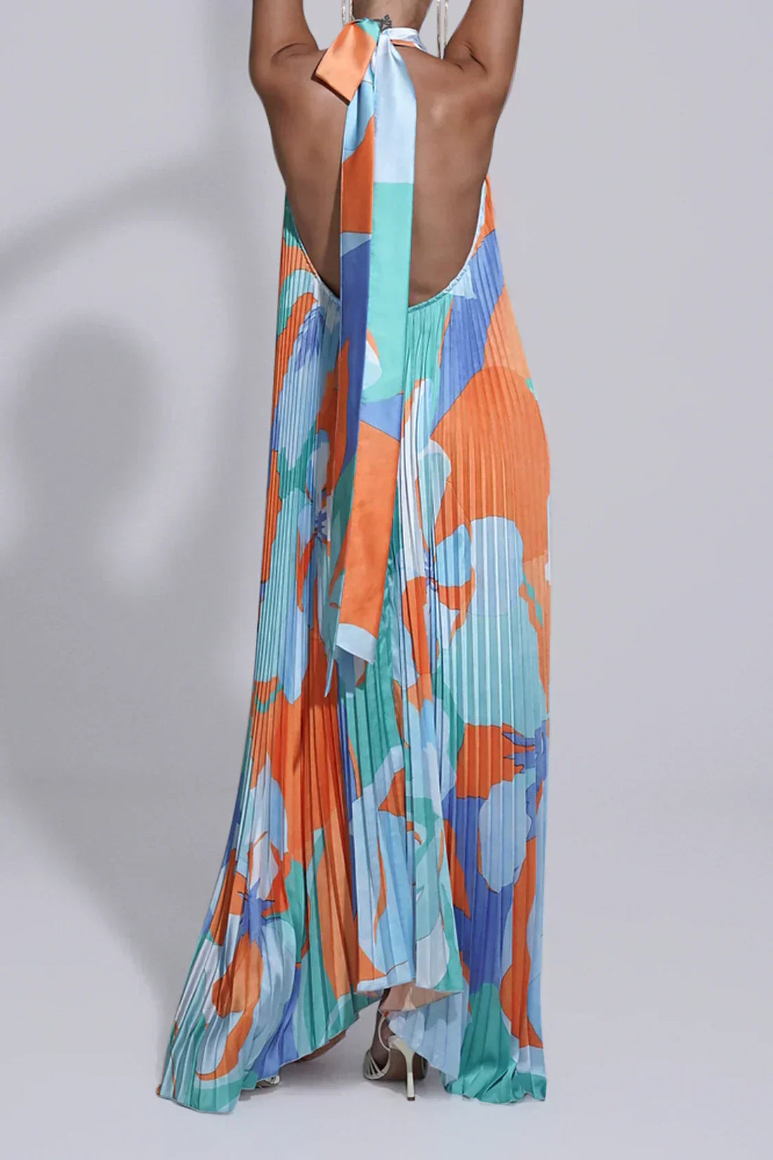Pleated Halter Wedding Guest Maxi Dress for Women