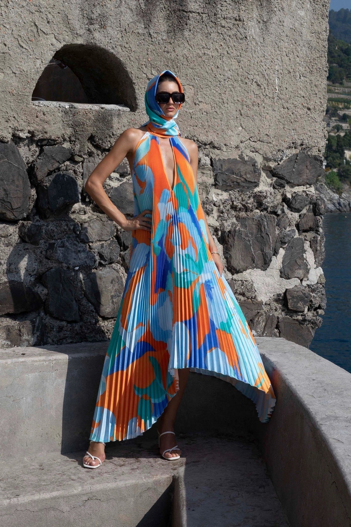 Pleated Halter Wedding Guest Maxi Dress for Women