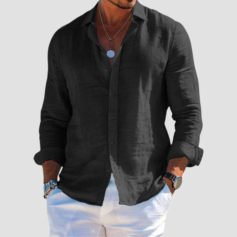Linen Button-Down Long Sleeve Shirt for Men