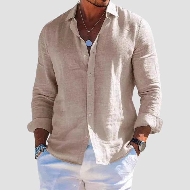 Linen Button-Down Long Sleeve Shirt for Men