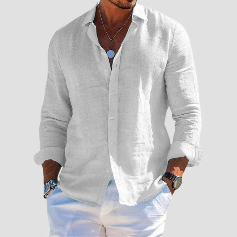 Linen Button-Down Long Sleeve Shirt for Men