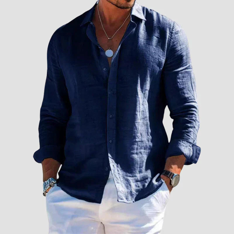 Linen Button-Down Long Sleeve Shirt for Men