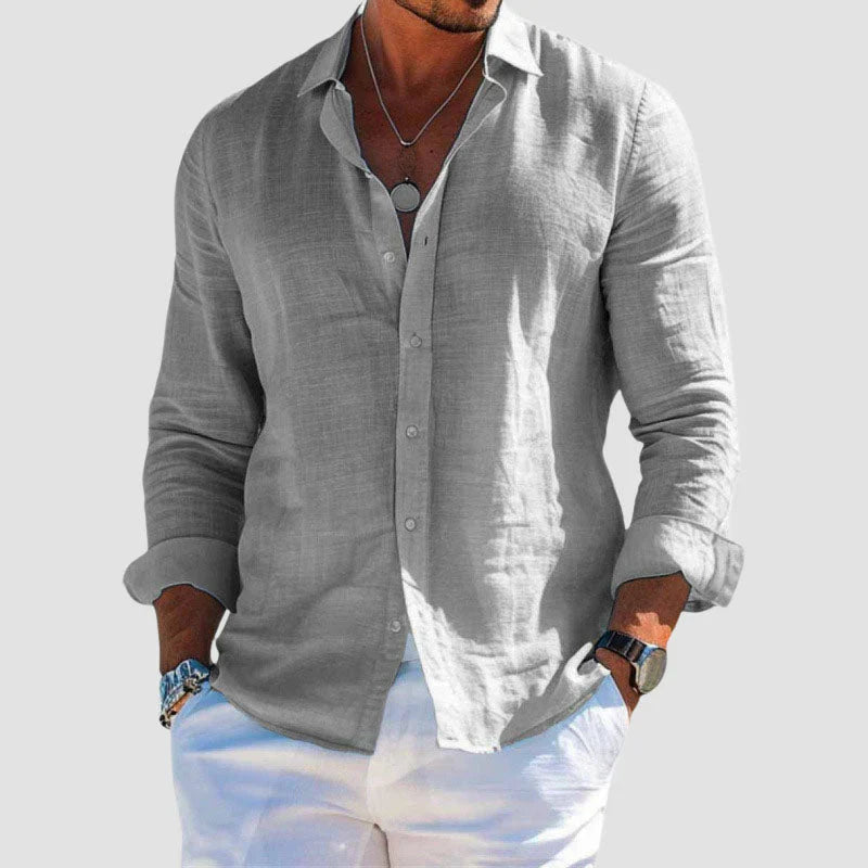 Linen Button-Down Long Sleeve Shirt for Men