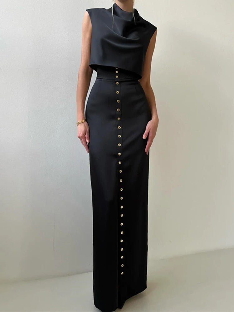Sleeveless Button-Up Two-Piece Set for Women