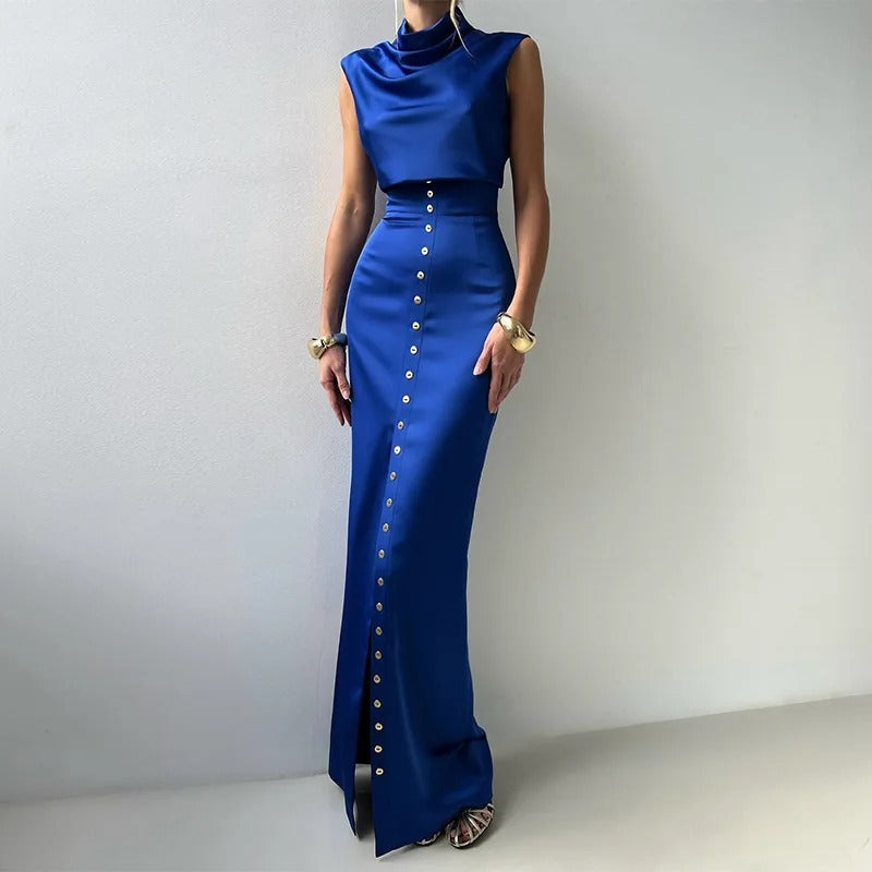 Sleeveless Button-Up Two-Piece Set for Women