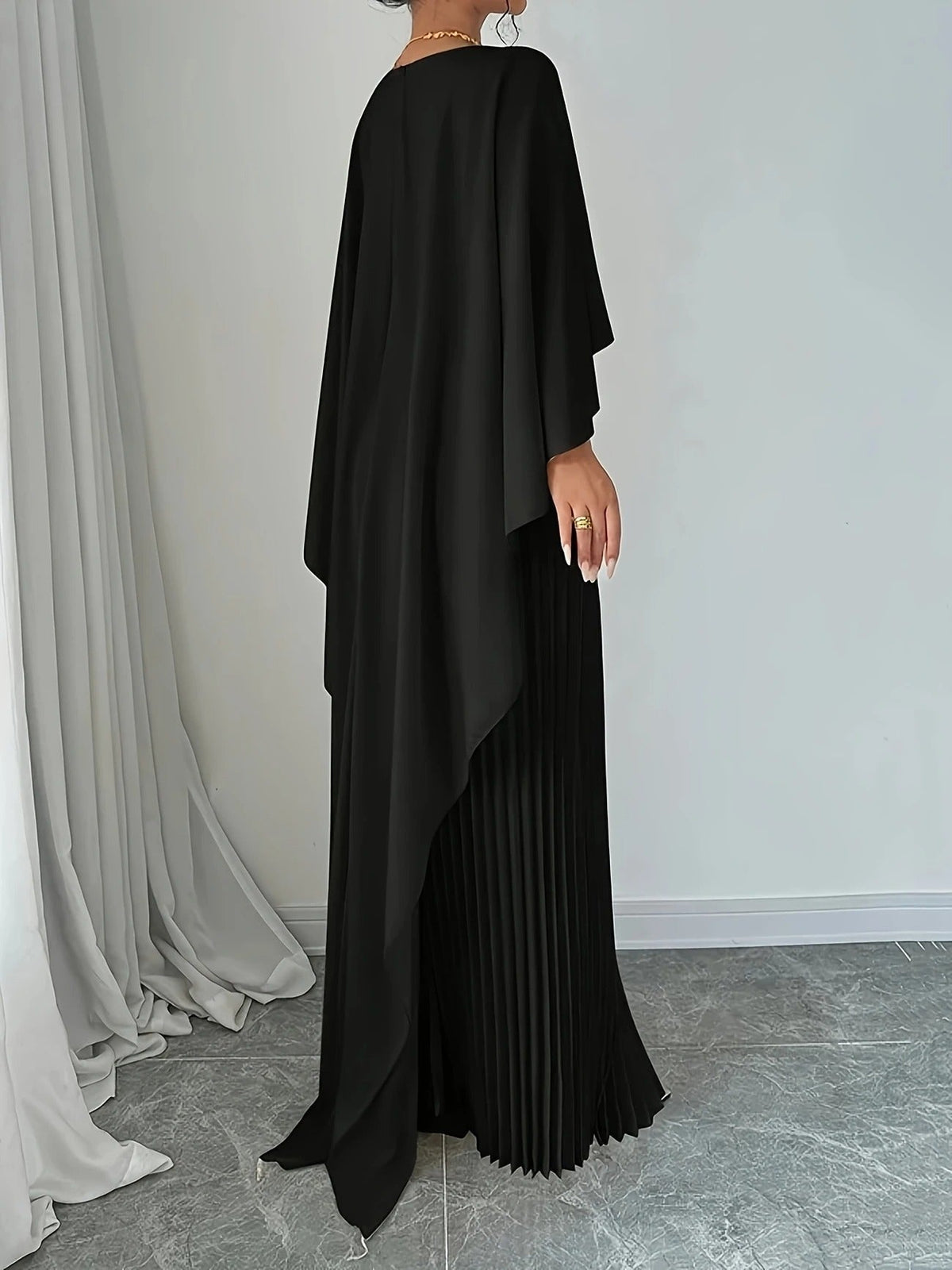 Pleated Wedding Guest Cape Maxi Dress for Women