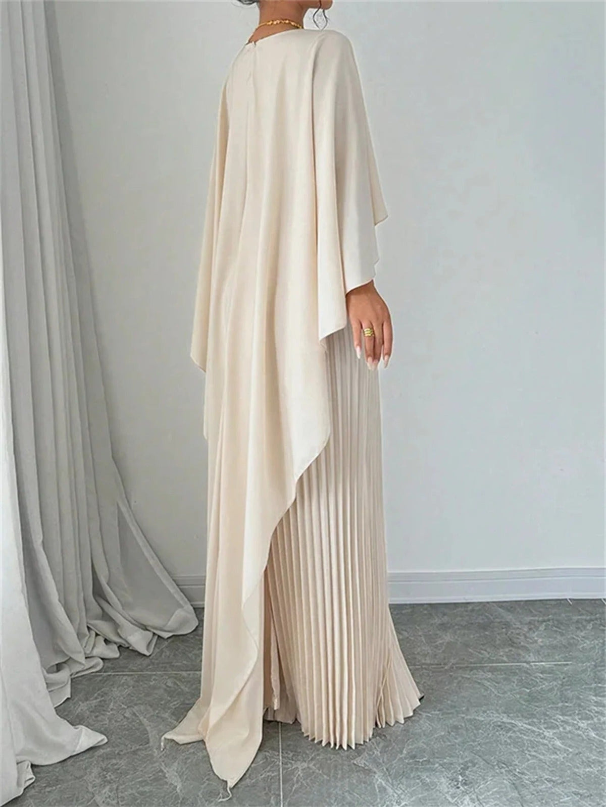 Pleated Wedding Guest Cape Maxi Dress for Women