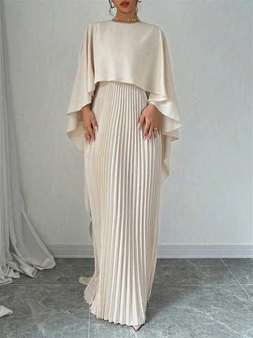 Pleated Wedding Guest Cape Maxi Dress for Women