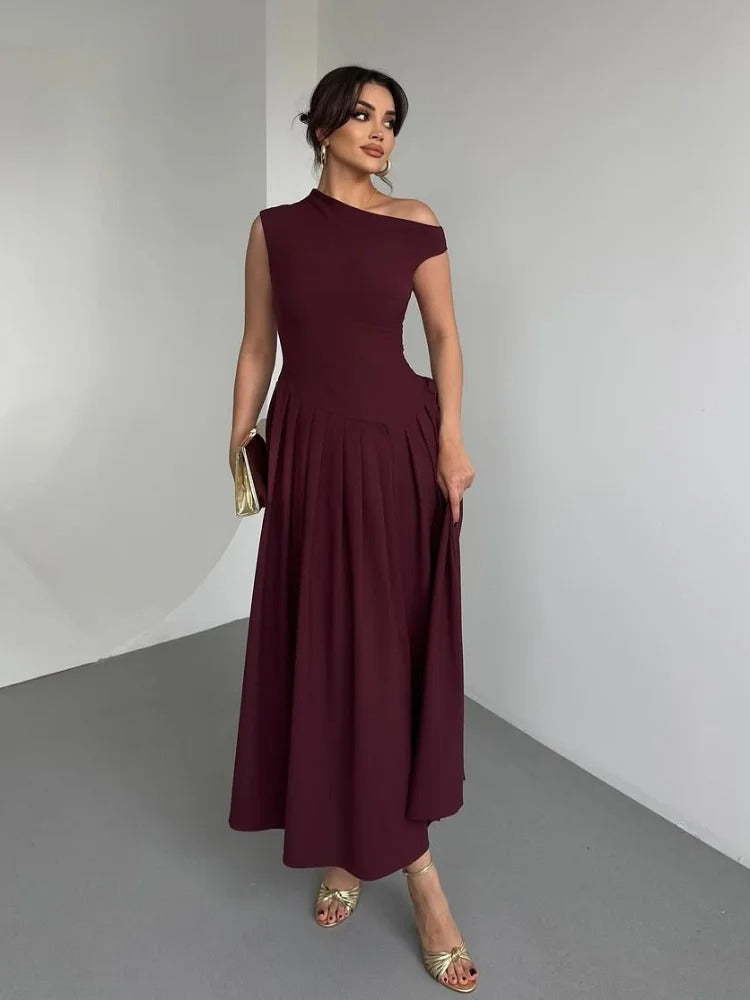Draped One-Shoulder Maxi Dress for Women