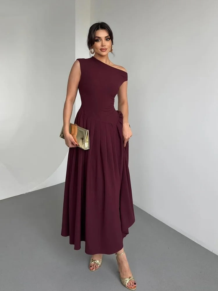 Draped One-Shoulder Maxi Dress for Women
