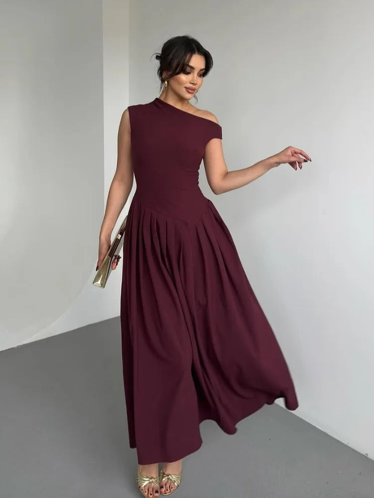 Draped One-Shoulder Maxi Dress for Women