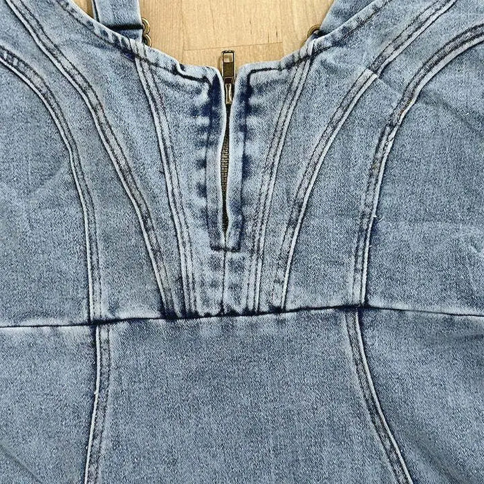 Zip-Front Denim Midi Dress for Women