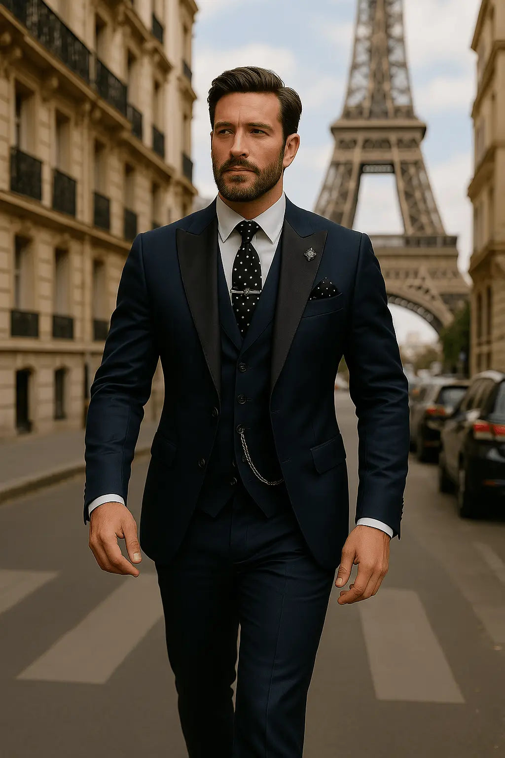 Slim Fit Three-Piece Suit with Waistcoat for Men