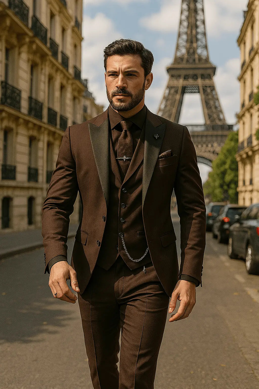 Slim Fit Three-Piece Suit with Waistcoat for Men