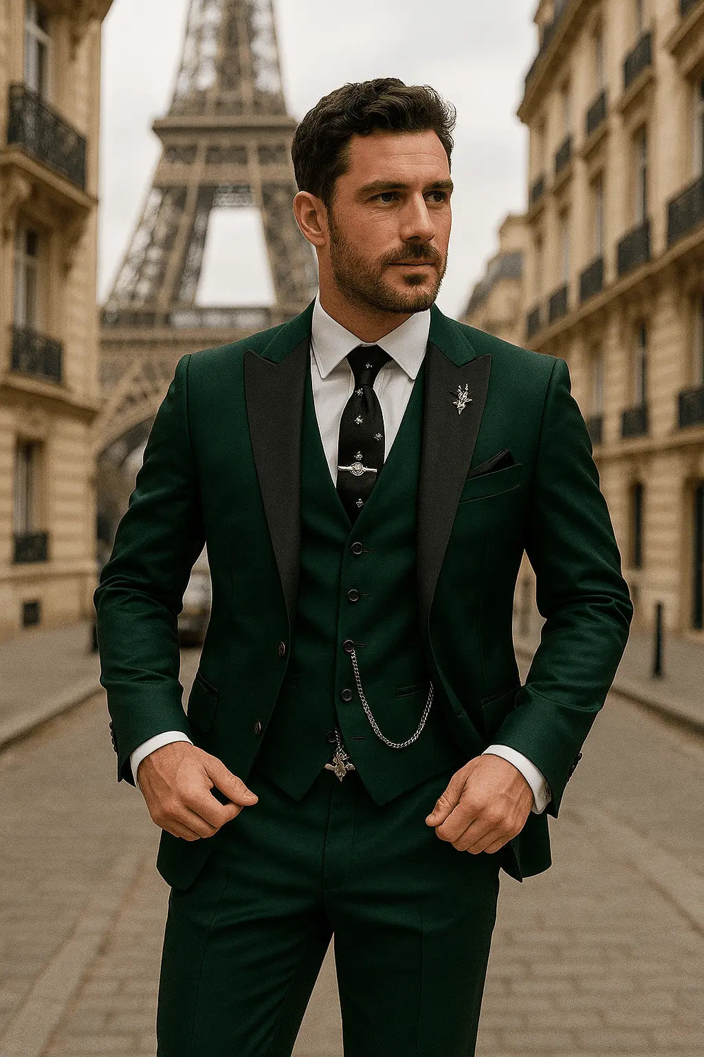 Slim Fit Three-Piece Suit with Waistcoat for Men