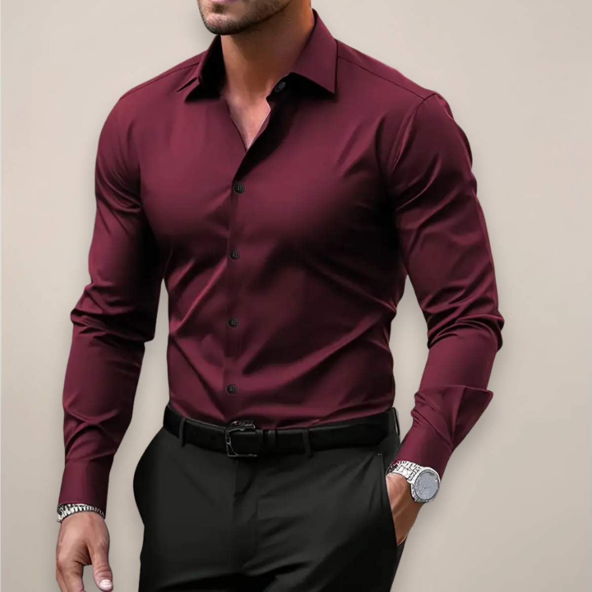 Button-Down Collar Long Sleeve Shirt for Men