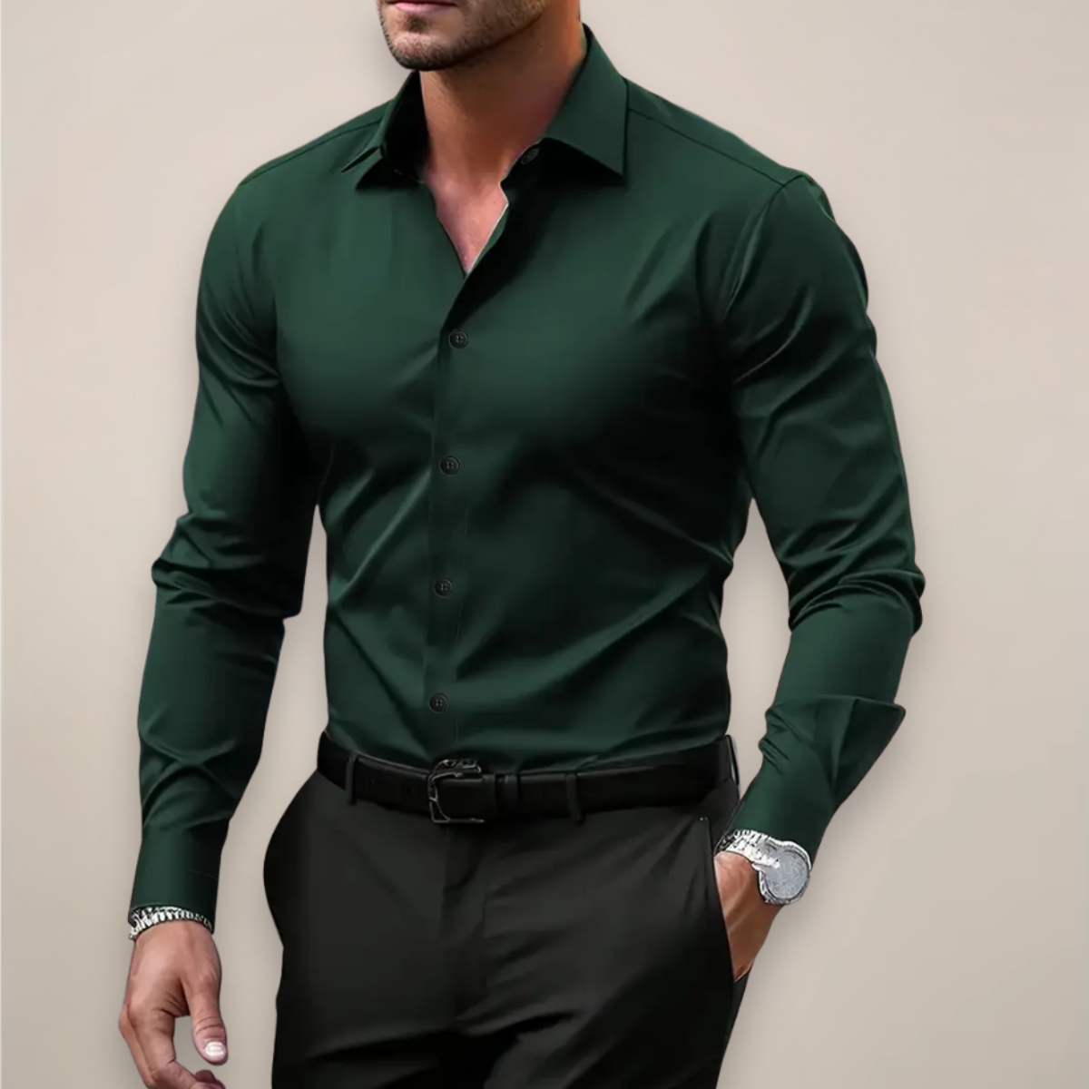 Button-Down Collar Long Sleeve Shirt for Men