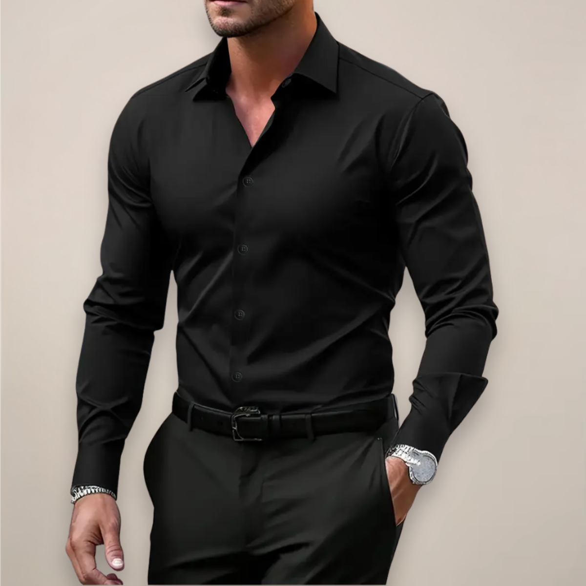 Button-Down Collar Long Sleeve Shirt for Men