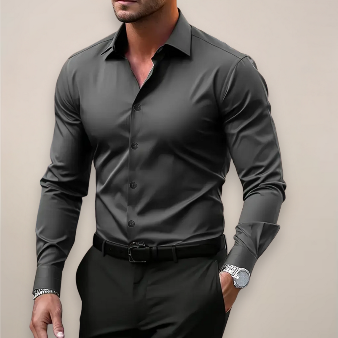 Button-Down Collar Long Sleeve Shirt for Men