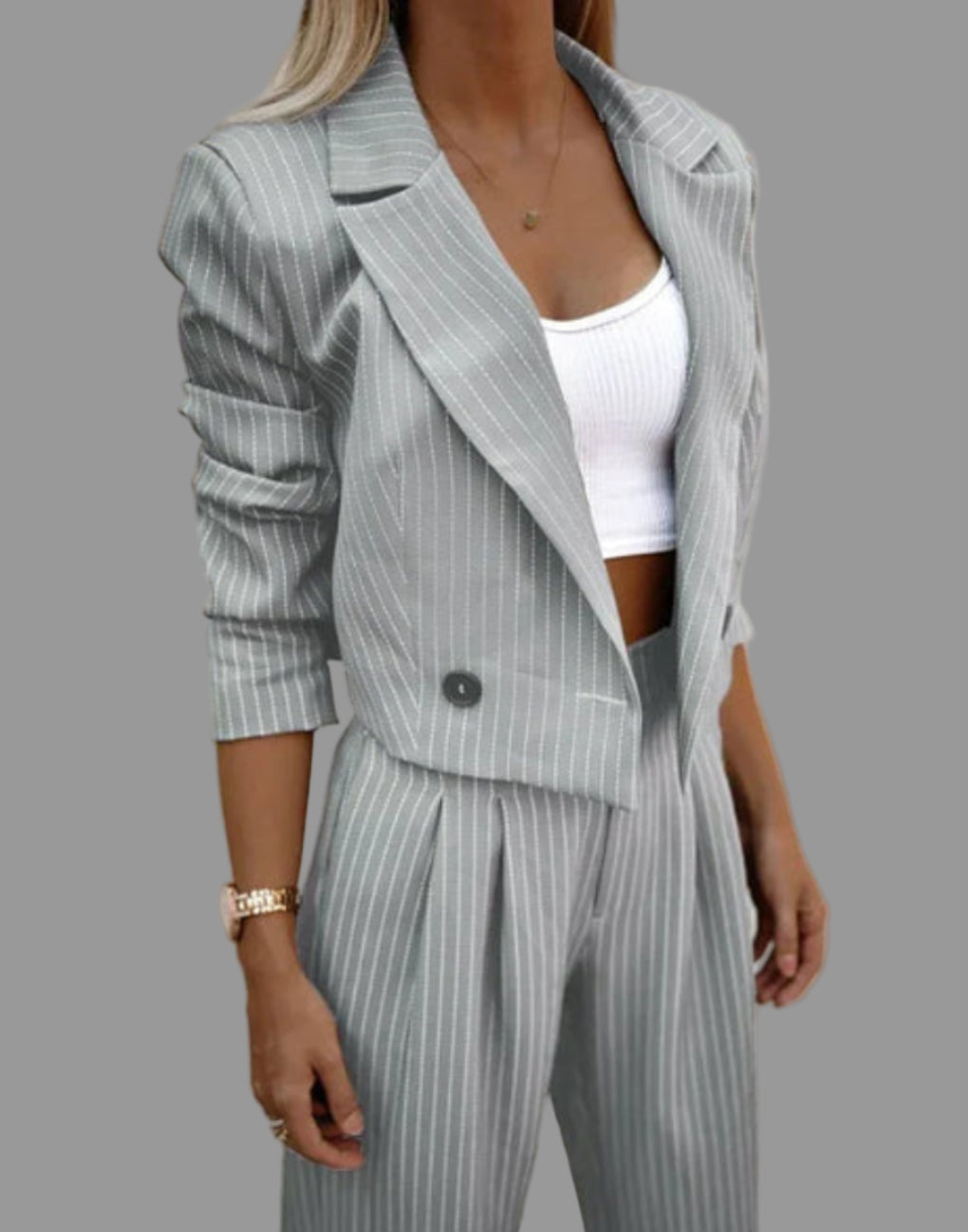 Pinstriped Wide Leg Blazer Suit Set for Women
