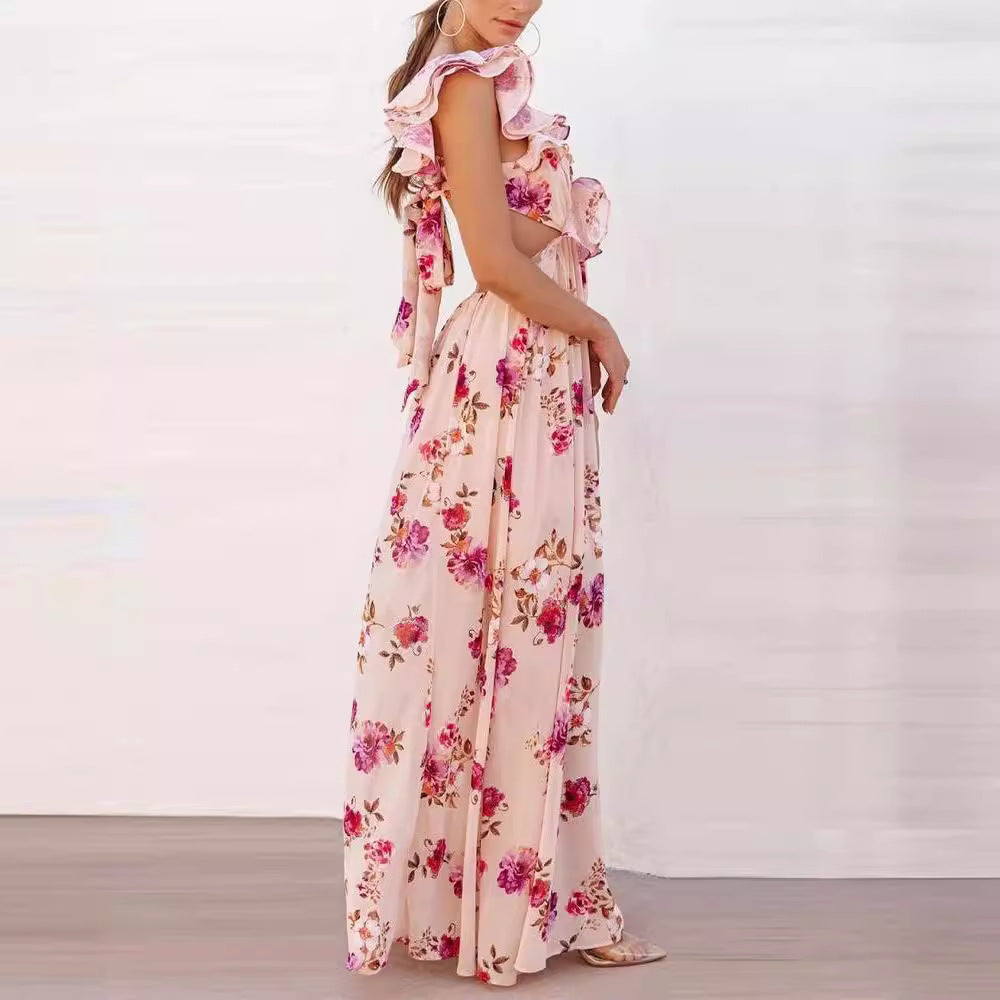 Ruffled Floral Wedding Guest Maxi Dress for Women