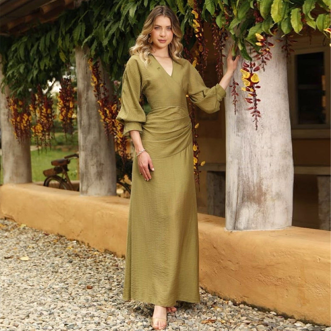 Wrap V-Neck Wedding Guest Maxi Dress for Women