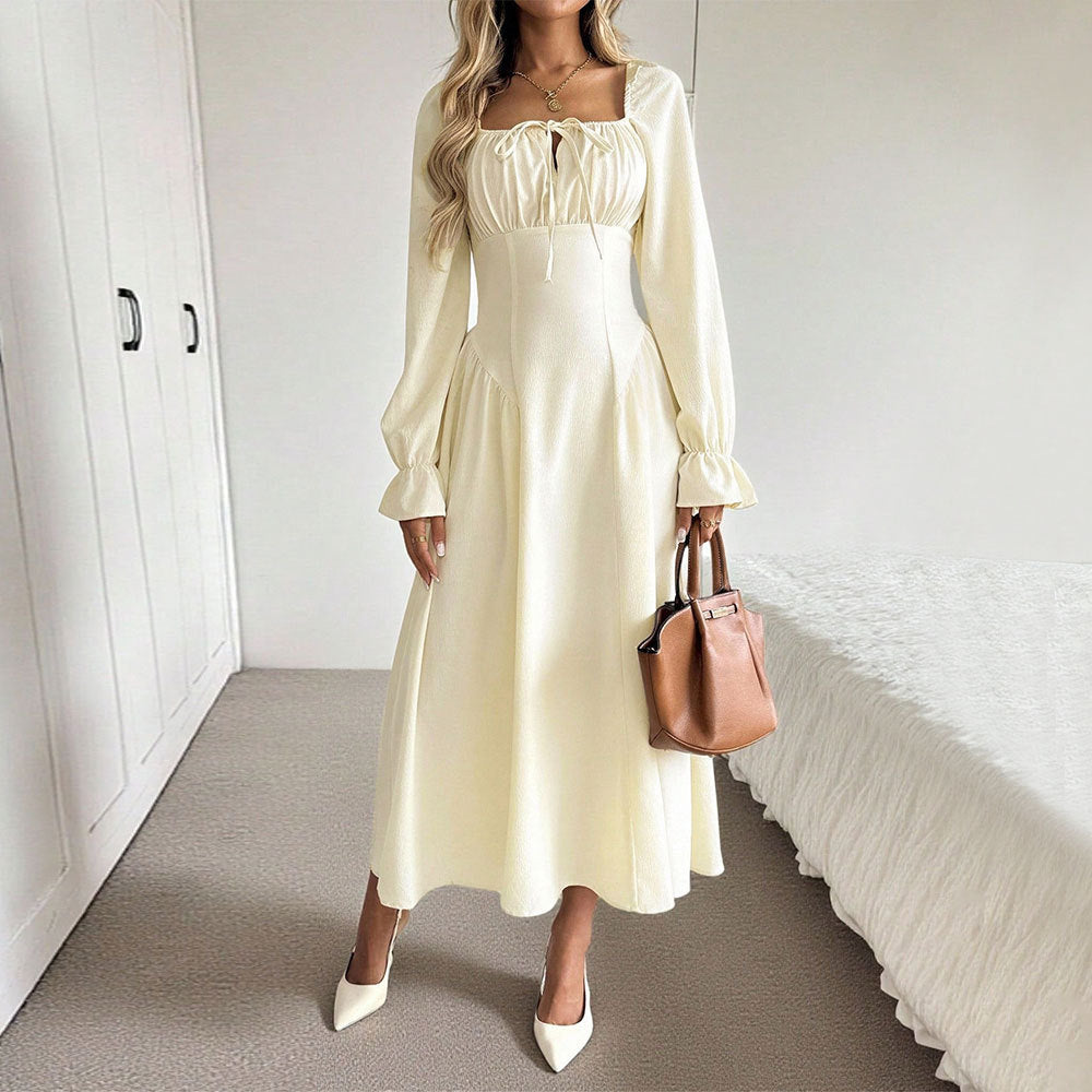 Square Neck Long Sleeve Wedding Guest Maxi Dress for Women