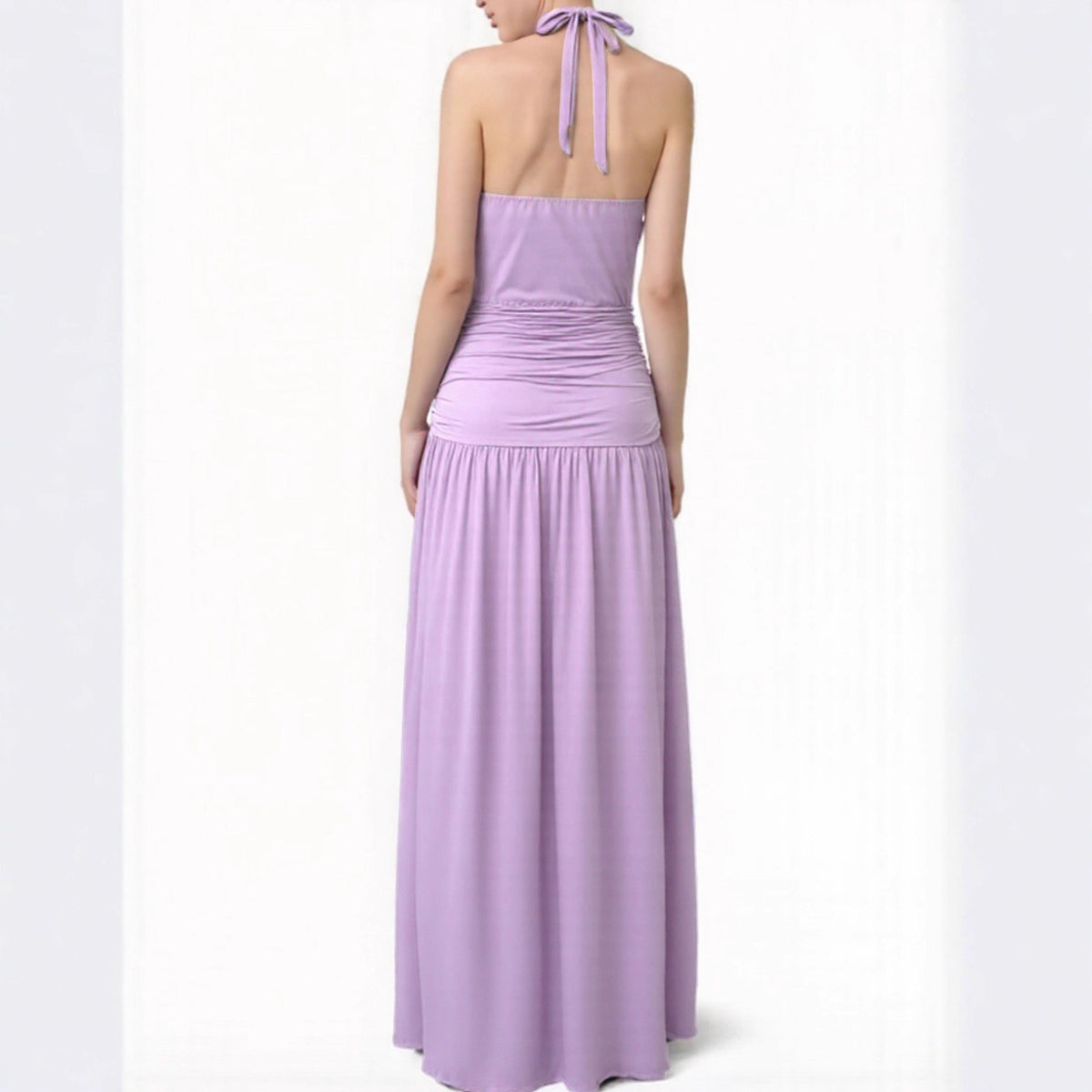 Halter Neck Side Slit Wedding Guest Maxi Dress for Women