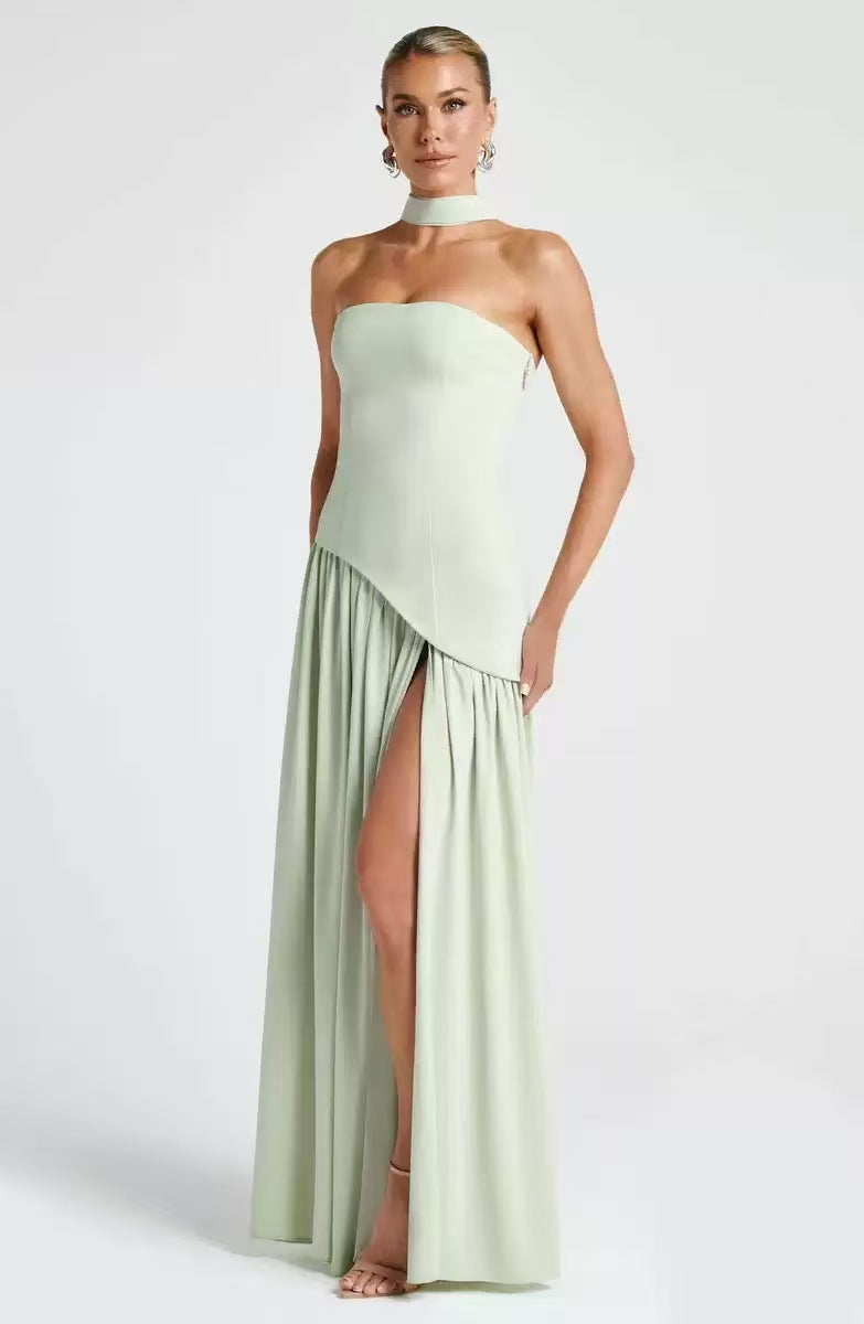 Strapless Wedding Guest Maxi Dress with Slit for Women