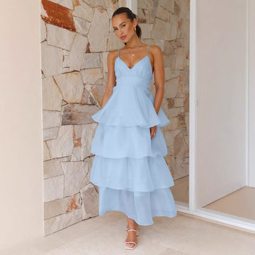 Tiered Spaghetti Strap Wedding Guest Maxi Dress for Women