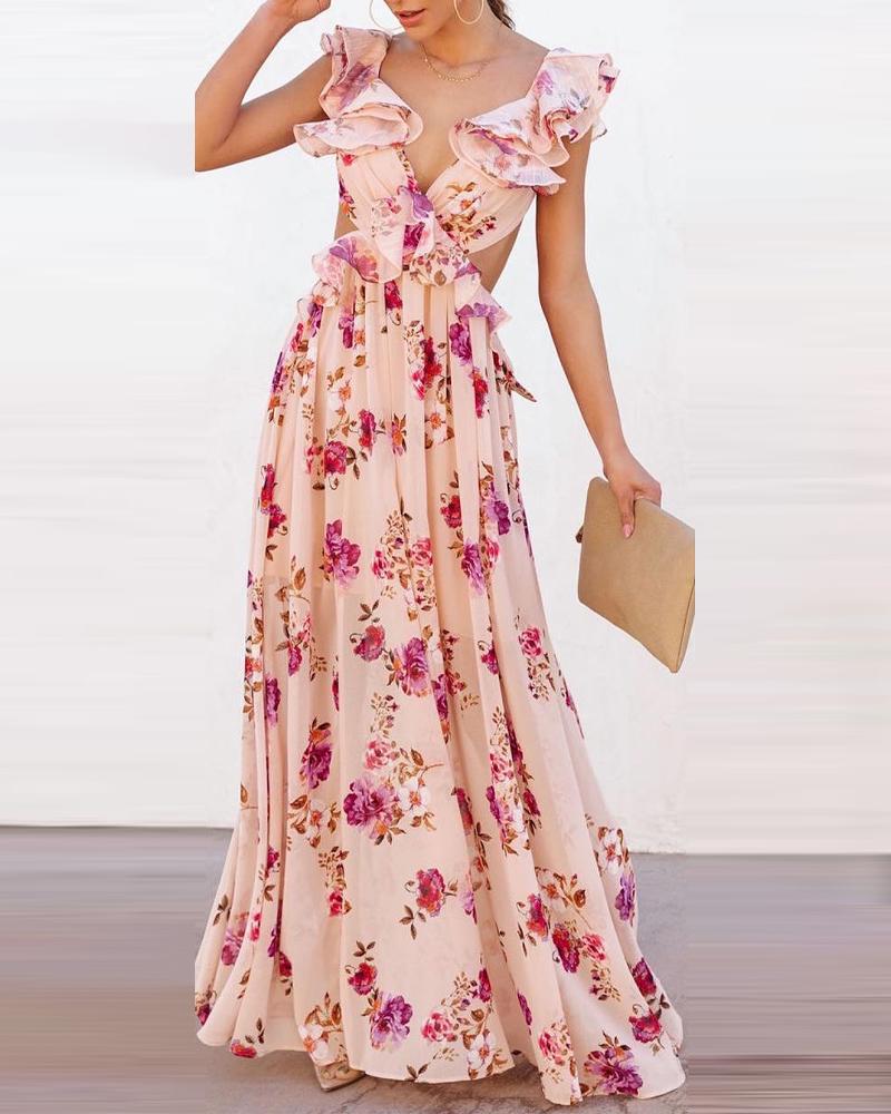 Ruffled Floral Wedding Guest Maxi Dress for Women