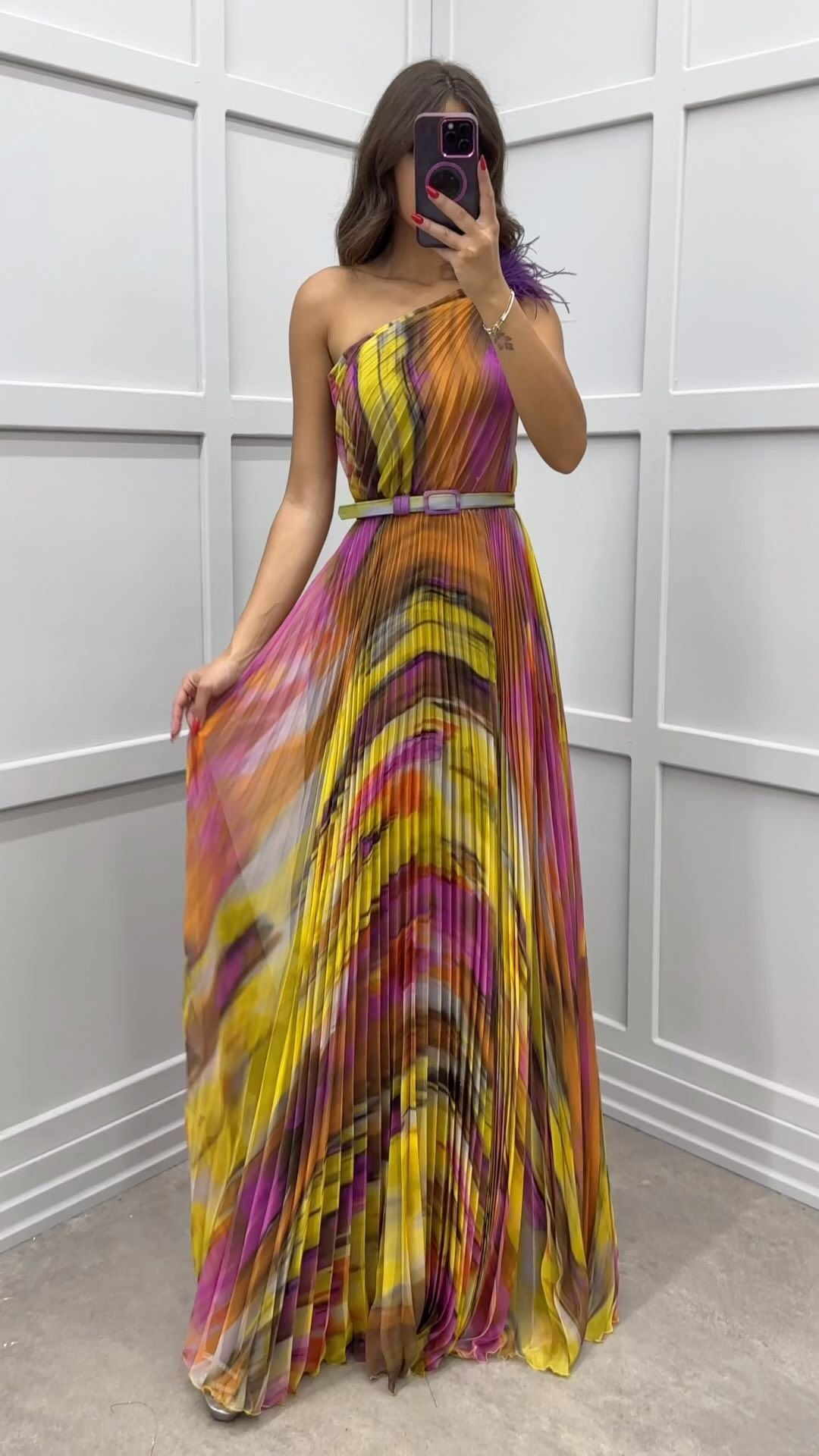 Pleated Asymmetric Strap Wedding Guest Maxi Dress for Women