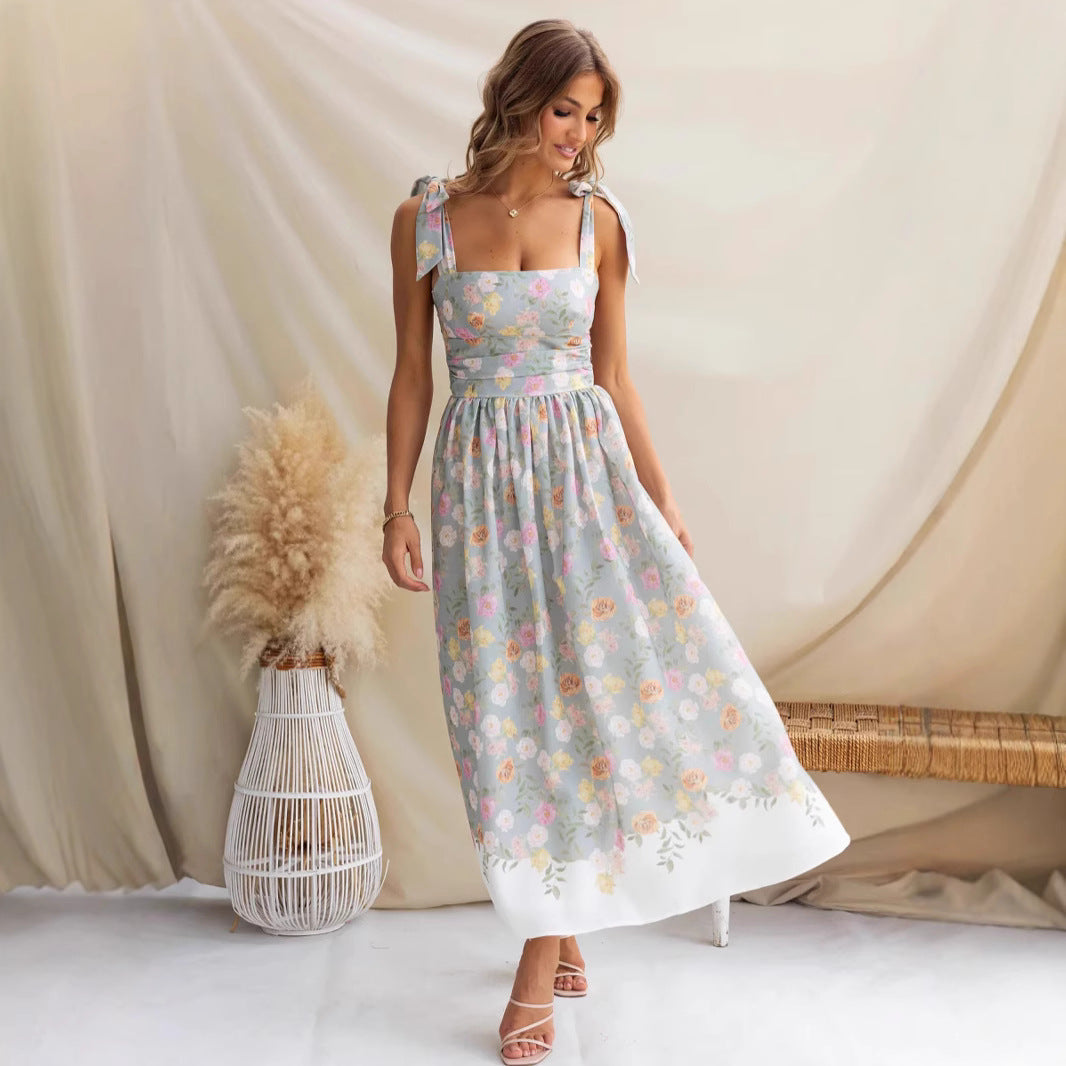 Tie-Shoulder Wedding Guest Floral Maxi Dress for Women