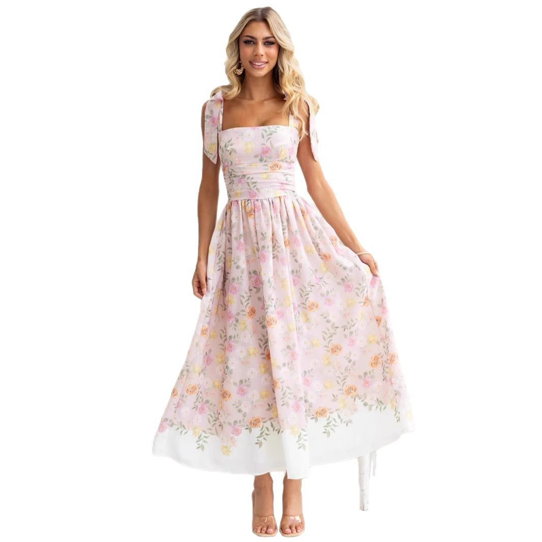 Tie-Shoulder Wedding Guest Floral Maxi Dress for Women