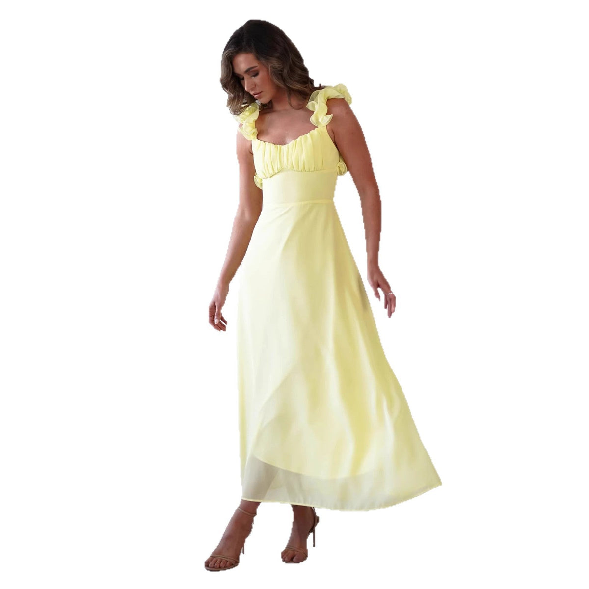 Ruffle Shoulder Wedding Guest Maxi Dress for Women