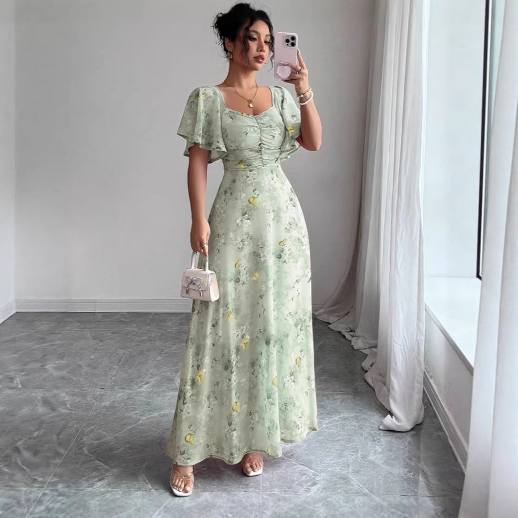 Floral Short Sleeve Wedding Guest Maxi Dress for Women