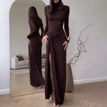 Pleated High Slit Maxi Dress Wedding Guest for Women