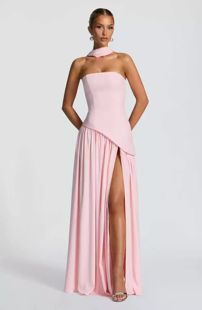 Strapless Wedding Guest Maxi Dress with Slit for Women