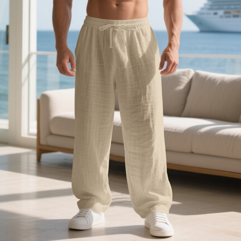 Straight Leg Linen Trousers with Side Pockets for Men