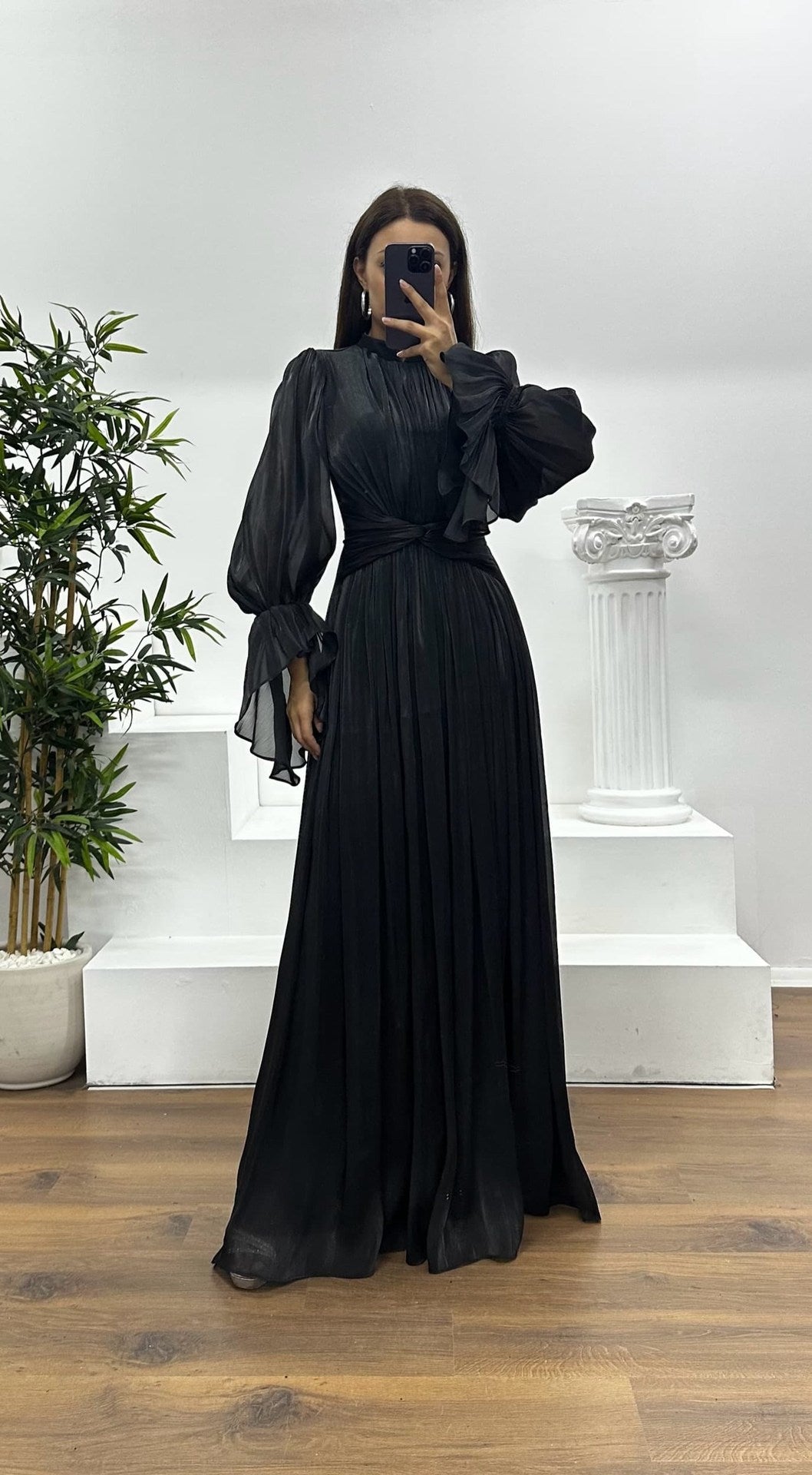 Pleated Long Sleeve Wedding Guest Maxi Dress for Women