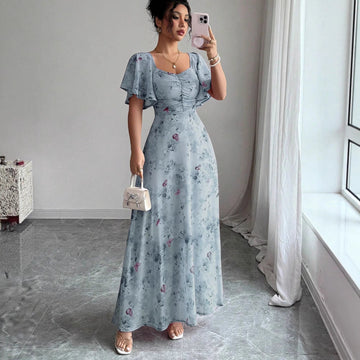 Floral Short Sleeve Wedding Guest Maxi Dress for Women