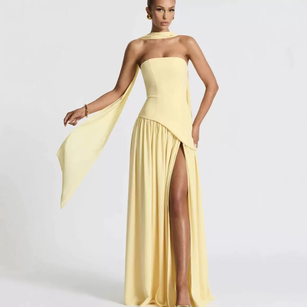 Strapless Wedding Guest Maxi Dress with Slit for Women