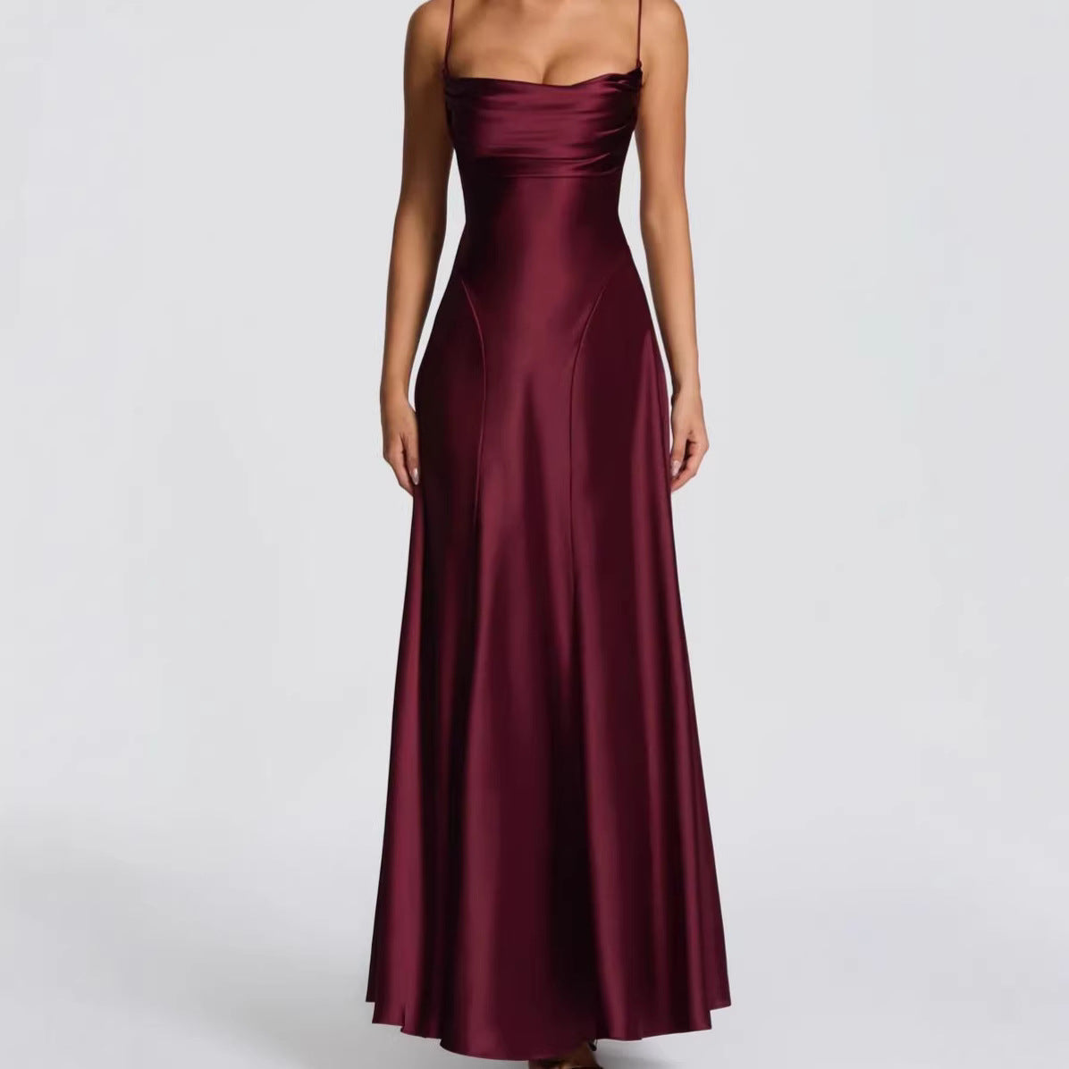 Satin Sweetheart Neckline Wedding Guest Maxi Dress for Women
