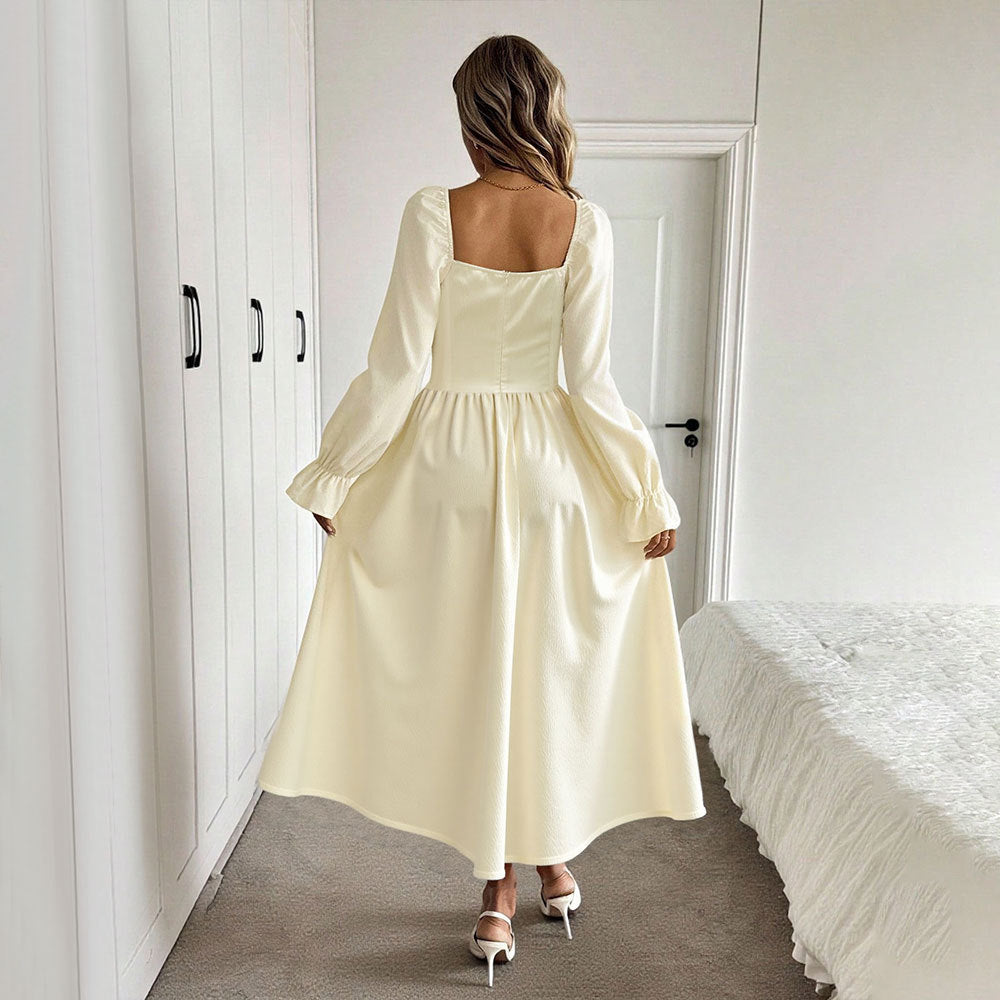 Square Neck Long Sleeve Wedding Guest Maxi Dress for Women