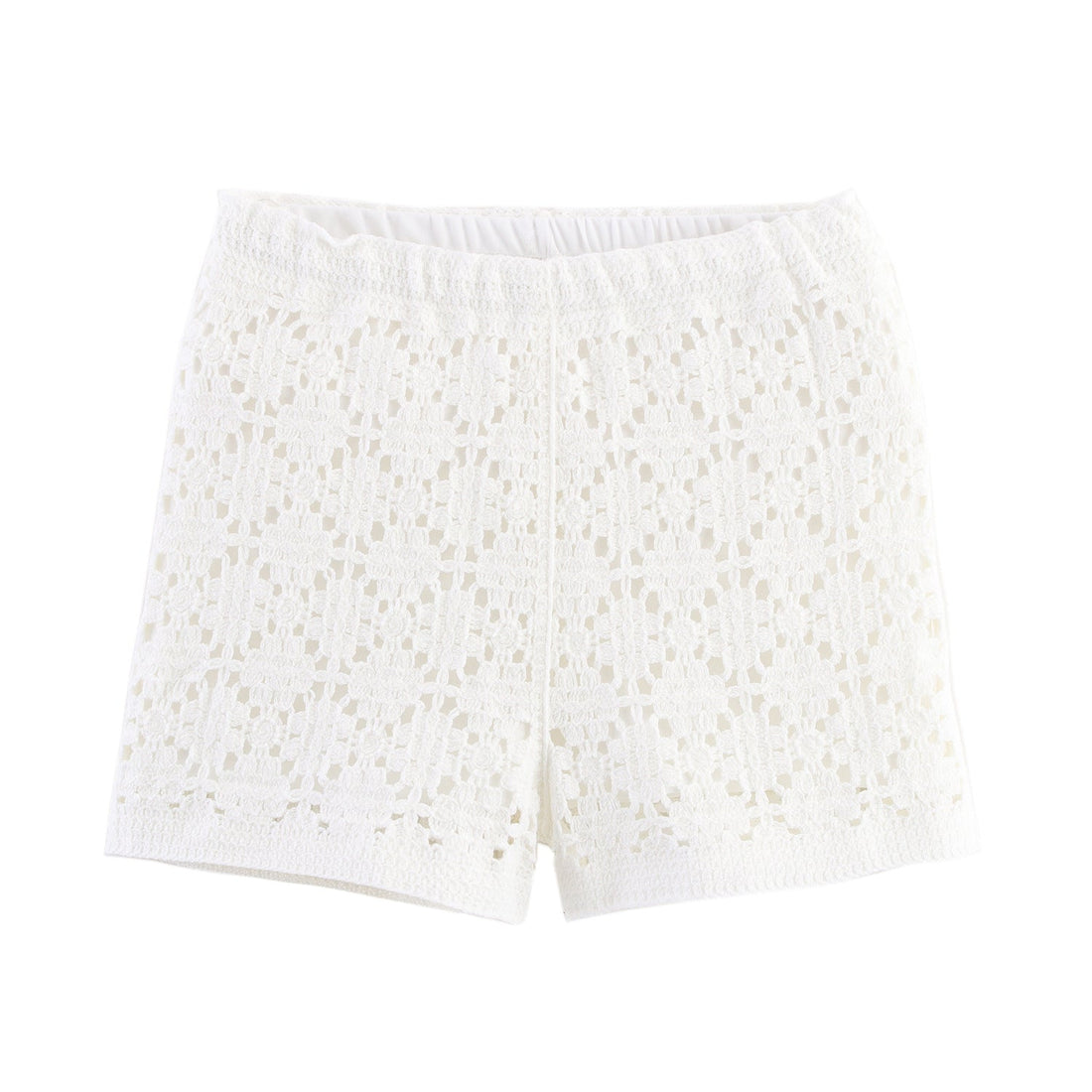 Cropped Crew Neck Crochet Co-Ord Shorts Set for Women