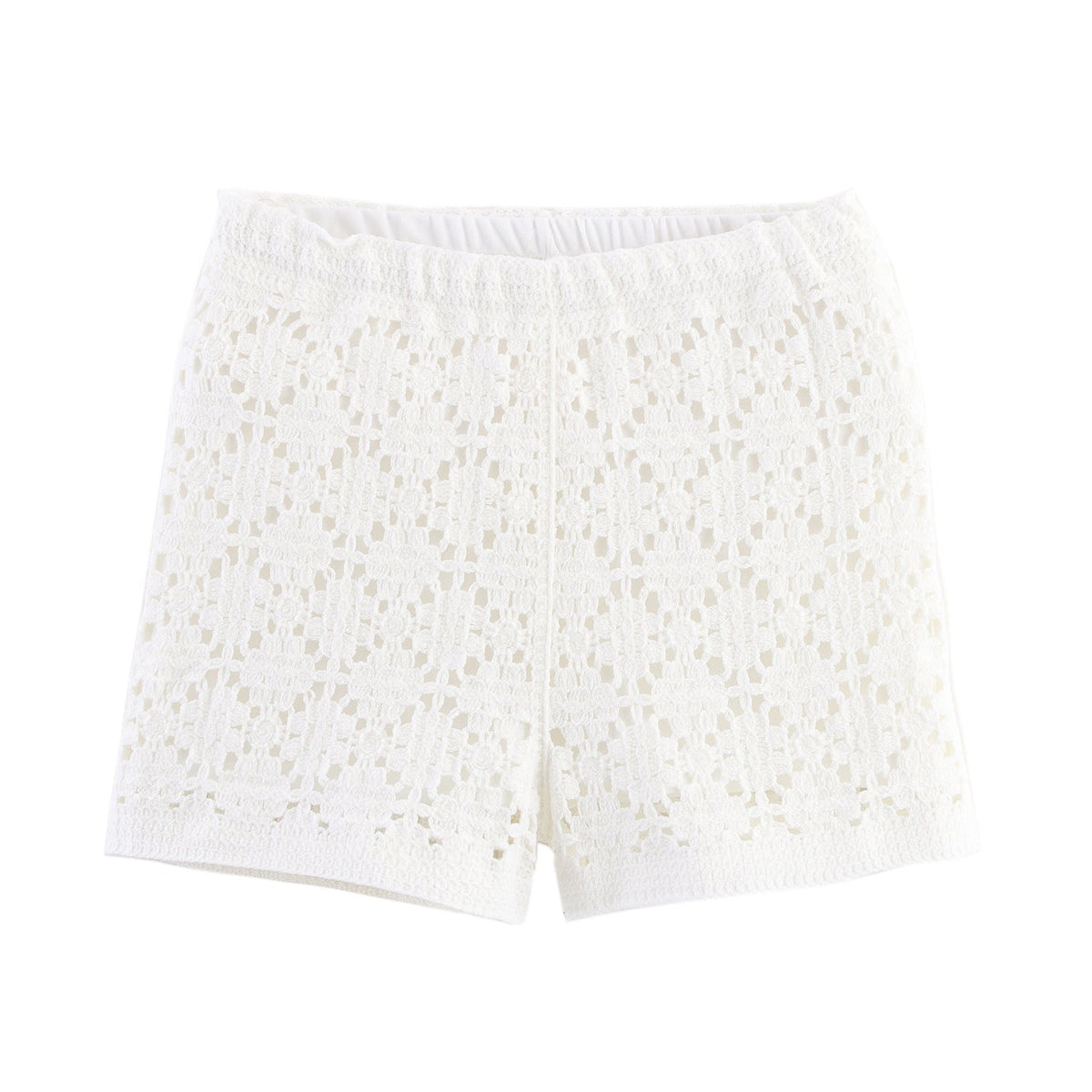 Cropped Crew Neck Crochet Co-Ord Shorts Set for Women