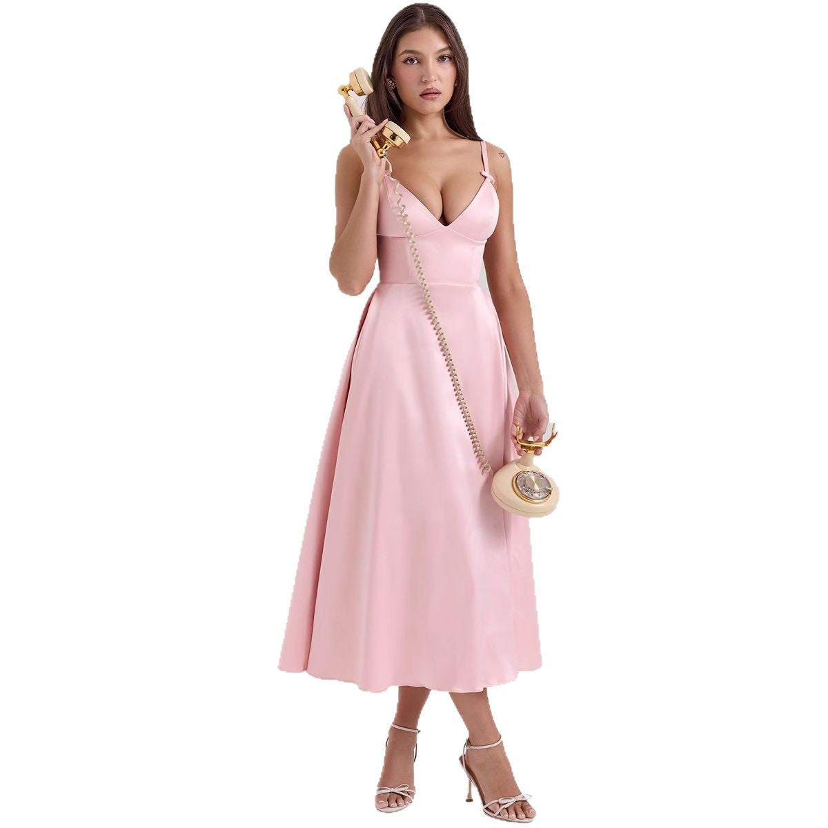 V-Neck Wedding Guest Maxi Dress for Women