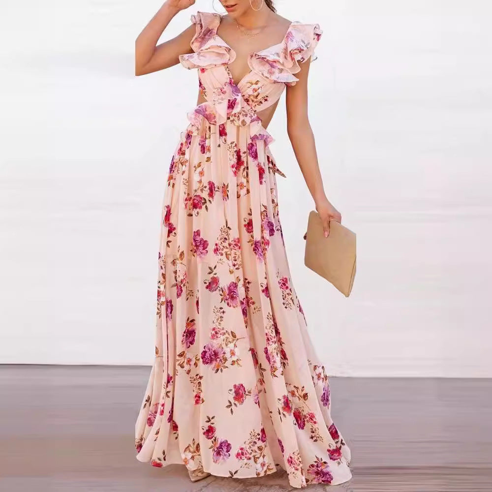 Ruffled Floral Wedding Guest Maxi Dress for Women