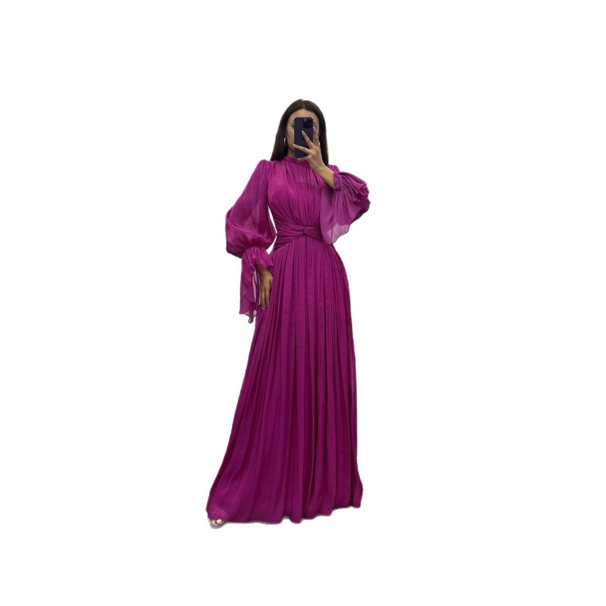 Pleated Long Sleeve Wedding Guest Maxi Dress for Women