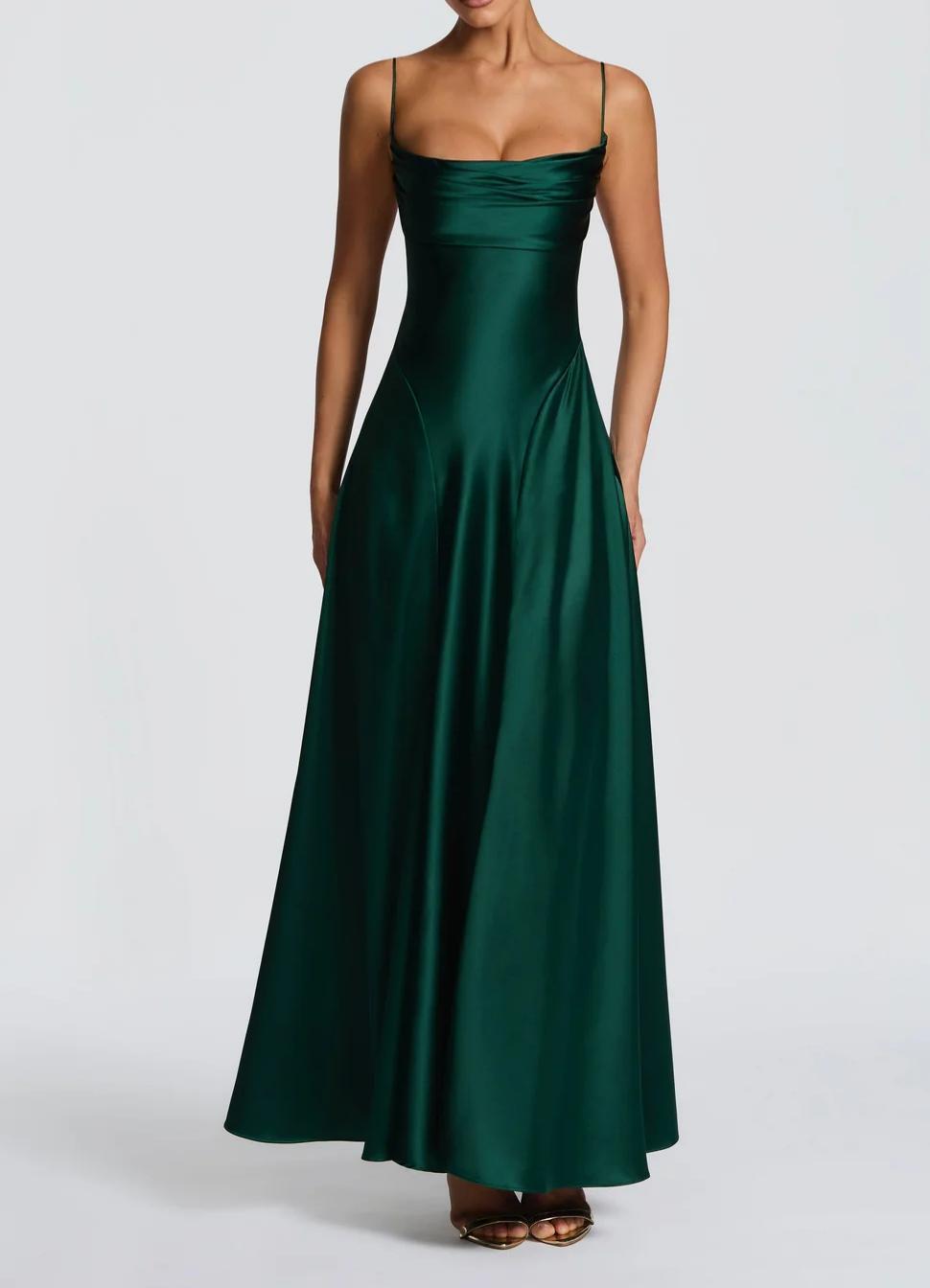 Satin Sweetheart Neckline Wedding Guest Maxi Dress for Women